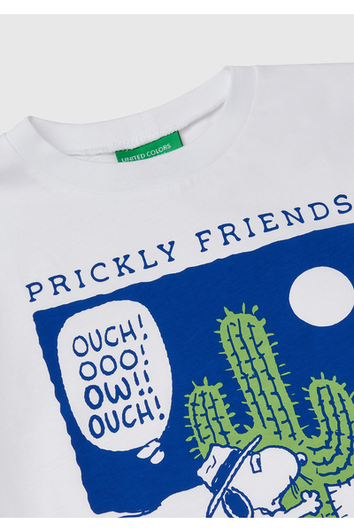 United Colors of Benetton Fiú fehér mogyoró nyomott póló