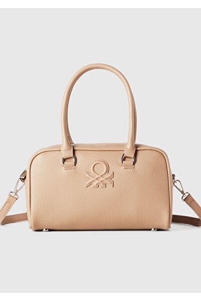 United Colors of Benetton Γυναικεία τσάντα ώμου σε μπεζ ανάγλυφο λογότυπο με διπλή λαβή