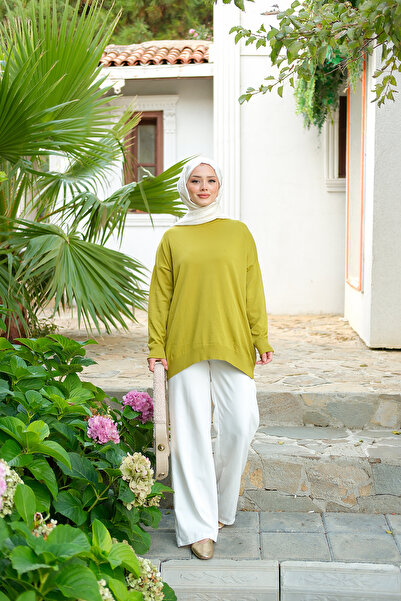 LOCCO Pulover de damă Oil Green Oversize Knitwear - Decolteu