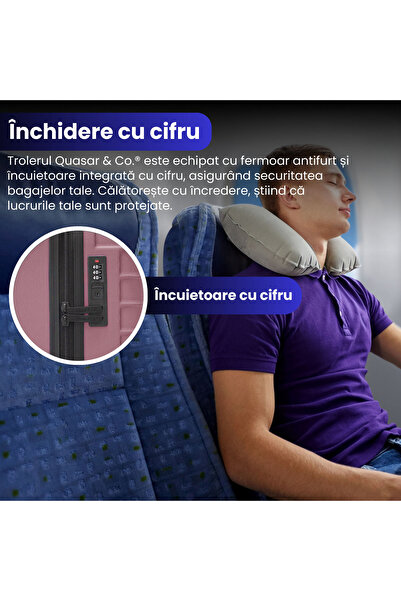 Quasar & Co. Troler Mediu Extensibil,troller Line,66x41x26-31cm,bagaj de cala,geamantan 4 Roti,cifru,Roz pudrat