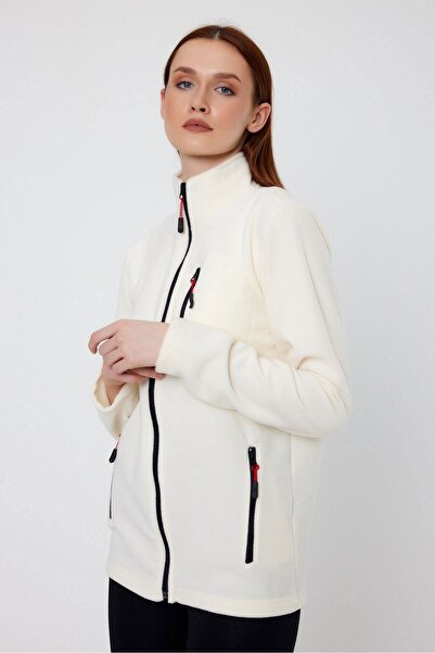 COMBİNE MİCHAİL Λευκό γυναικείο φλις με 3 τσέπες και πλήρες φερμουάρ