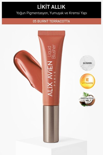 Alix Avien Yoğun Pigmentli E Vitaminli Mat Bitişli Kremsi Likit Allık - Liquid Blusher 05 Burnt Terracotta