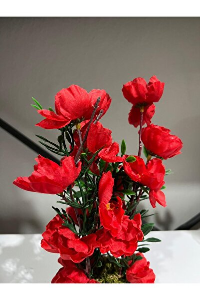 La bella bazar 24cm-mini Yapay Çiçek Dekoratif Saksı Masa Çiçeği Dekor Küçük Boy Doğal Taş Yosunlu Saksıda