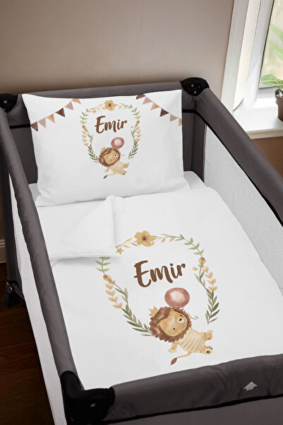 Homamia Isme Özel 75x120 Park Yatak Beşik Nevresim Takımı Aslan