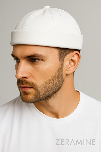 ZERAMİNE White Docker Hat 100% Cotton Adjustable Velcro