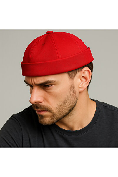 ZERAMİNE Kırmızı Docker Şapka %100 Pamuk Ayarlanabilir Cırtlı Kırmızı