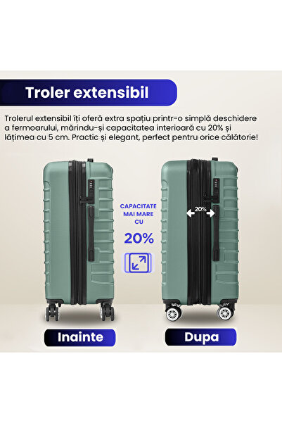 Quasar & Co. Large Expandable Trolley, Line trolley, 77x49x31-36cm, checked luggage, 4 double wheels, abs, Light Turquoise