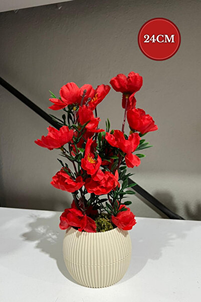 La bella bazar 24cm-mini Yapay Çiçek Dekoratif Saksı Masa Çiçeği Dekor Küçük Boy Doğal Taş Yosunlu Saksıda