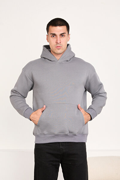 STOCX Kapüşonlu Basic Oversize Erkek Sweatshirt