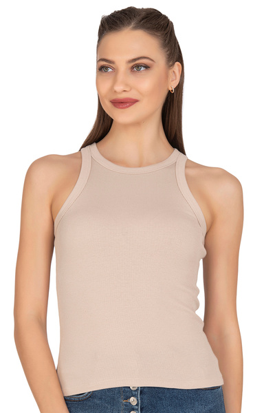 ÖZKAN underwear Özkan 27464 Women's Cotton Camisole Ribbed Flexible Comfortable Halter Neck Wide Bias Knitted Undershirt