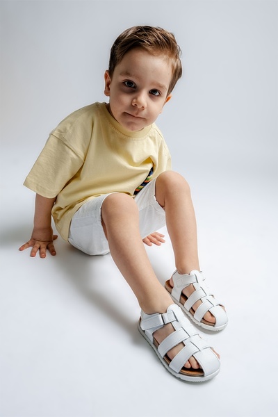 mnpc Unisex Παιδικά Λευκά Γνήσιο Δερμάτινο Σόλα Μανιτάρι Καθημερινά Παιδικά Σανδάλια