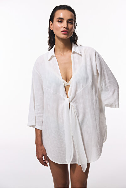 Penti Λευκό Sienna V-Neck Midi Oversize πουκάμισο