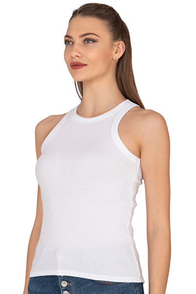 ÖZKAN underwear Özkan 27464 Women's Cotton Camisole Ribbed Flexible Comfortable Halter Neck Wide Bias Knitted Undershirt