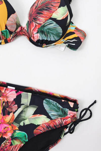 hazelin Ψηλόμεσο και μαύρο κοστούμι μπικίνι - Ζαρτιέρες, Leaf Print HZL24S-LC22625