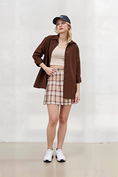 hazelin Γυναικείο σοκολατένιο Oversize Μακρύ Βασικό Πουκάμισο Hzl22w-bd 139001