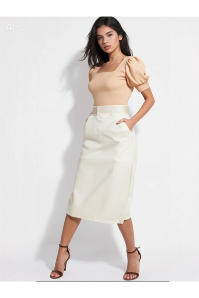 hazelin Γυναικεία πλεκτή μπλούζα με τετράγωνο γιακά μπισκότο HZL22W-BD104091