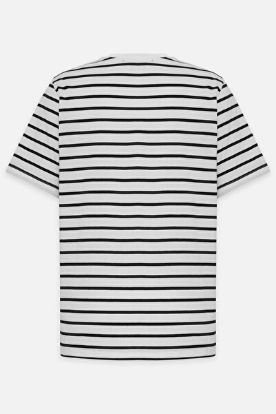 Amia&Co. Ecru-Black Striped Crew Neck Short Sleeve T-Shirt