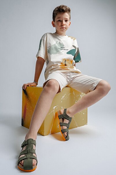 mnpc Unisex Kids Khaki Genuine Leather Cork Sole Daily Children's Sandals