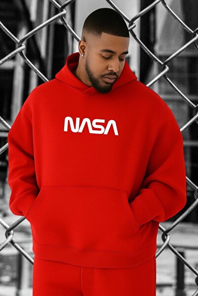 E-ROMA سويت شيرت كبير الحجم مطبوع عليه شعار وكالة الفضاء ناسا