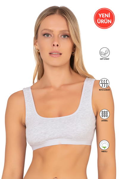 ÖZKAN underwear Özkan 27407 Women's Cotton Lycra Removable Pad Without Underwire Single Jersey Fabric Comfortable Thick Strap Bra