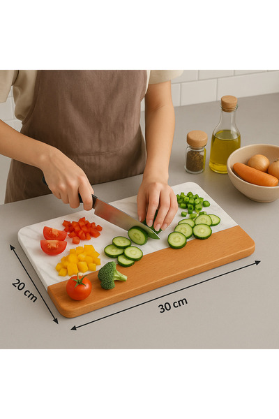 Fiyakalı Ürünler Atölyesi Marble Cutting Board, Bread Slicing, Cheese Plate, Antibacterial, Meat, Vegetables, 20X30 cm