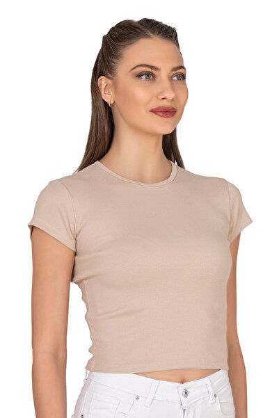 ÖZKAN underwear Özkan 27433 Women Crop Cotton Camisole Flexible Comfortable Crew Neck Short Sleeve T-Shirt Blouse