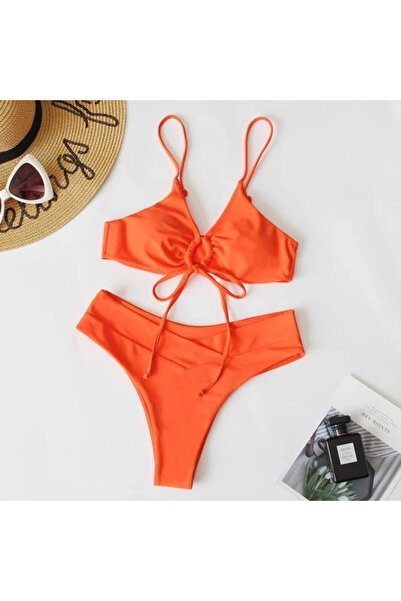hazelin Κοστούμι μπικίνι με πορτοκαλί σχοινί με λεπτομέρεια V-Cut - HZL24S-LC2234