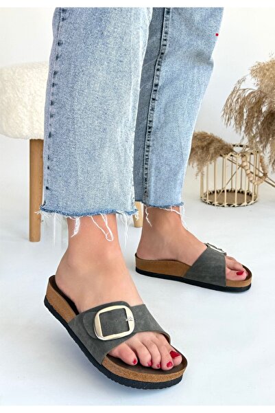 PAZAR DÜNYASI Zooy Green Nubuck Slippers - Lisinya