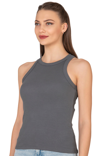 ÖZKAN underwear Özkan 27464 Women's Cotton Camisole Ribbed Flexible Comfortable Halter Neck Wide Bias Knitted Undershirt