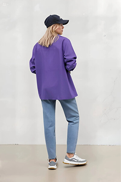 hazelin Kadın Mor Oversize Uzun Basic Gömlek Hzl22w-bd139001