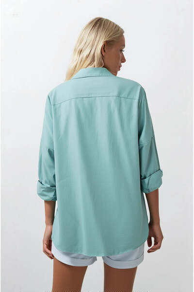 hazelin Γυναικείο πουκάμισο Water Green Oversize Long Basic HZL22W-BD139001
