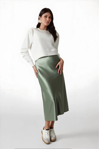 hazelin Women's Çağla Satin Finished Midi Length Skirt with Elastic Waist Hzl23s-bd1101471