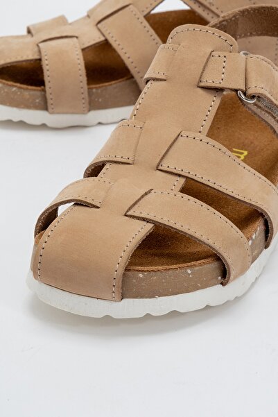 mnpc Unisex Kids Beige Genuine Leather Cork Sole Daily Kids Sandals