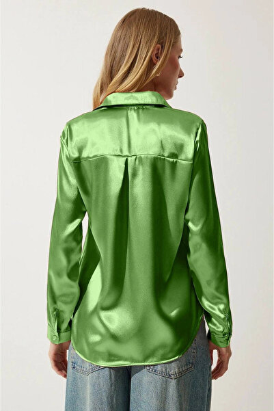 hazelin Women's Pistachio Green Light Flowy Satin Surface Shirt Hzl22W-Bd139641