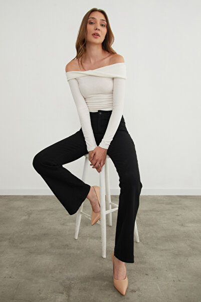 Fulla Moda Bürümcük Fabric Madonna Collar Blouse