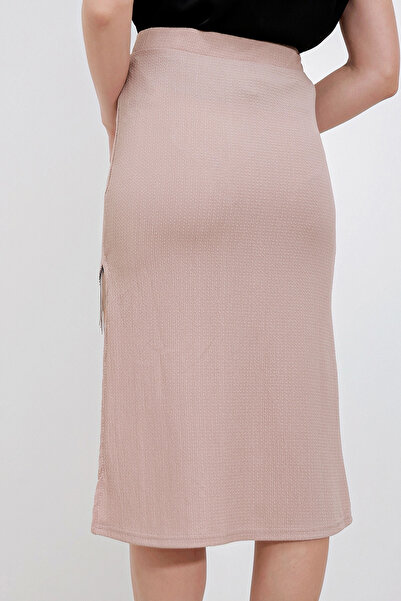 hazelin Жіноча бежева спідниця з розрізом, бахромою, камінням та еластичним поясом HZL24S-BD118901