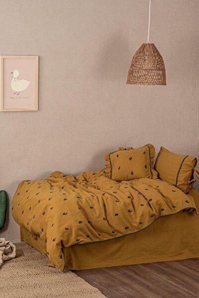 Ecocotton Larina Bebek Nevresim Takımı Organik Pamuk Müslin Hardal