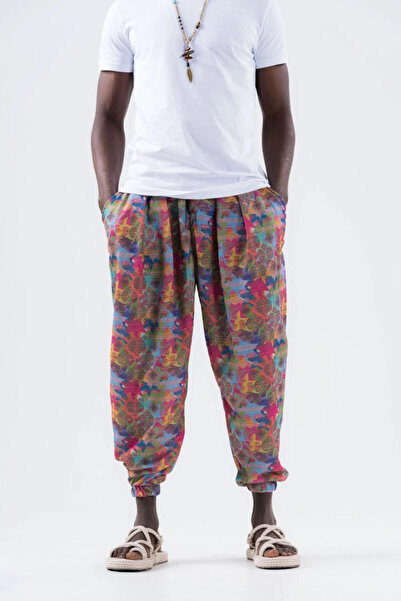 hazelin Men's Multicolor Patterned Loose Fit Jogger Sweatpants with Elastic Waist and Leg HZL24S-MXC8989-66