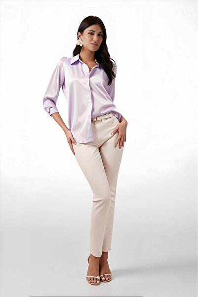 hazelin Women's Light Lilac Light Flowy Satin Surface Shirt Hzl22W-Bd139641