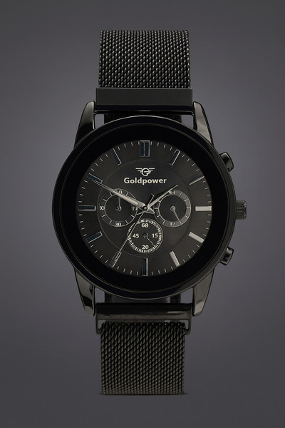 Goldpower Hasır Mıknatıslı Kordon Lüks Siyah Renk Erkek Kol Saati