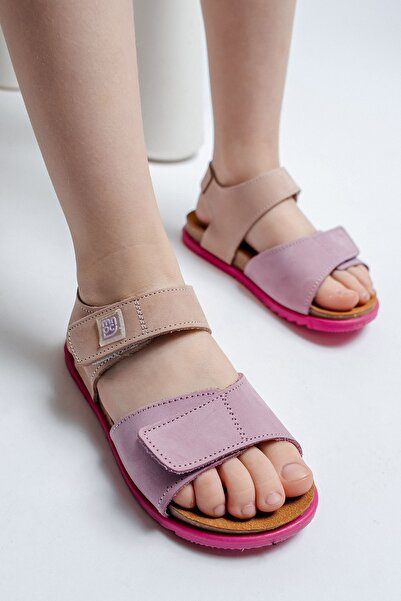 mnpc Unisex Παιδικά Λιλά-Ροζ Γνήσιο Δερμάτινο Σόλα Μανιτάρι Καθημερινά Παιδικά Σανδάλια