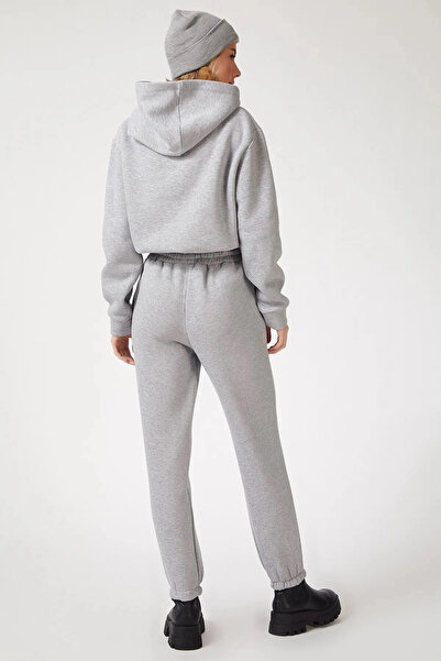 hazelin Γυναικείο σετ αθλητικών φούτερ με γκρι στάμπα NASA με κουκούλα και εσωτερική επένδυση HZL23W-BD1553131