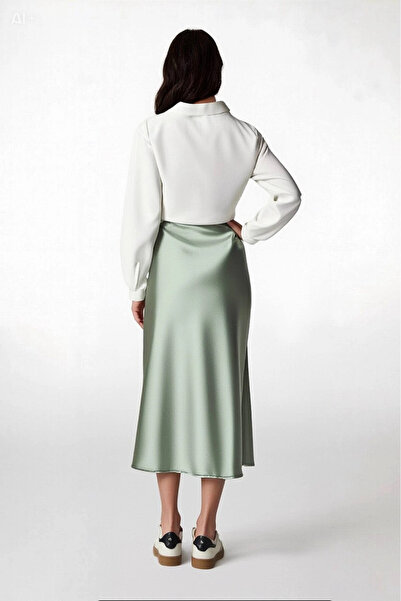 hazelin Women's Çağla Satin Finished Midi Length Skirt with Elastic Waist Hzl23s-bd1101471