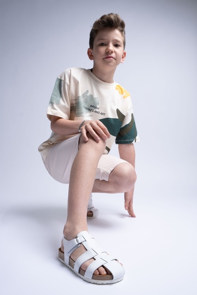 mnpc Unisex Παιδικά Λευκά Γνήσιο Δερμάτινο Σόλα Μανιτάρι Καθημερινά Παιδικά Σανδάλια