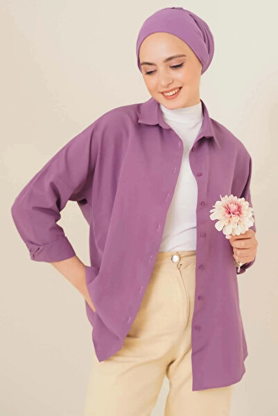 hazelin Γυναικείο Hijab Σκούρο Λιλά Φαρδιά Εφαρμογή Μακρύ Basic πουκάμισο HZL24W-BD139001