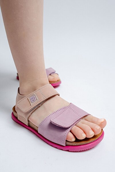 mnpc Unisex Παιδικά Λιλά-Ροζ Γνήσιο Δερμάτινο Σόλα Μανιτάρι Καθημερινά Παιδικά Σανδάλια