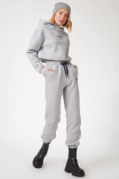 hazelin Γυναικείο σετ αθλητικών φούτερ με γκρι στάμπα NASA με κουκούλα και εσωτερική επένδυση HZL23W-BD1553131
