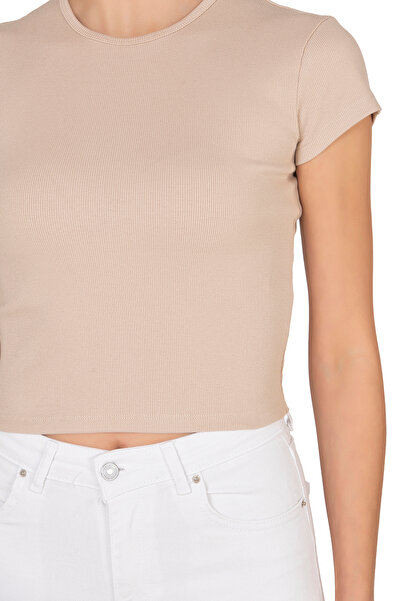 ÖZKAN underwear Özkan 27433 Women Crop Cotton Camisole Flexible Comfortable Crew Neck Short Sleeve T-Shirt Blouse