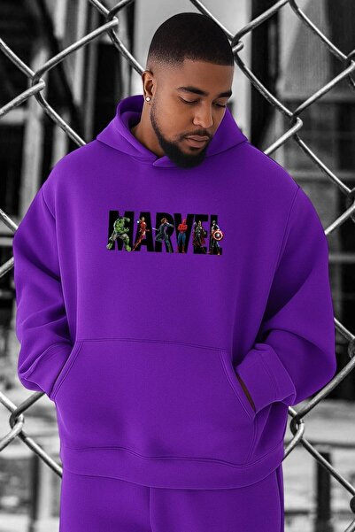 DM DOLCE MORE سويت شيرت كبير الحجم مطبوع عليه مارفل