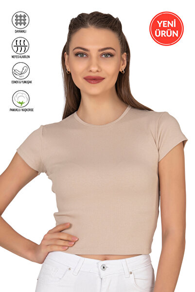 ÖZKAN underwear Özkan 27433 Women Crop Cotton Camisole Flexible Comfortable Crew Neck Short Sleeve T-Shirt Blouse